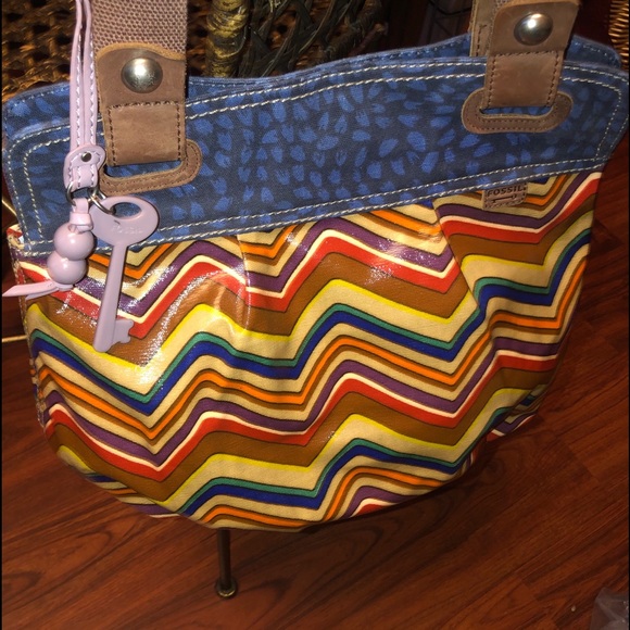 Fossil Key-Per Multi-Color Chevron Tote Bag#ZB5012 - Picture 8 of 16